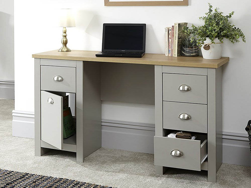 GFW GFW Lancaster Grey and Oak 1 Door 4 Drawer Study Desk (Flat Packed)