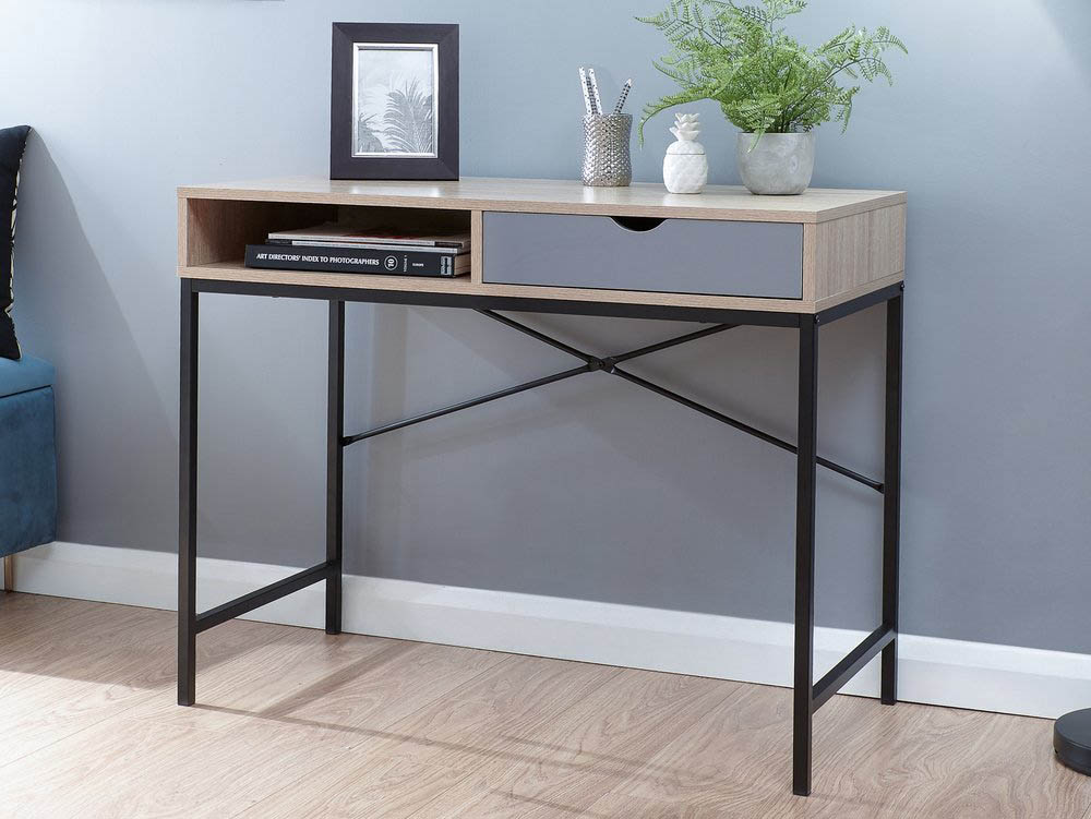 GFW GFW Telford Light Oak and Grey 1 Drawer Computer Desk (Flat Packed)