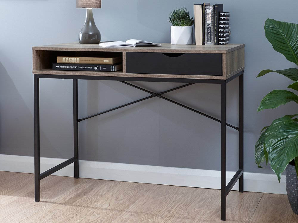 GFW GFW Telford Dark Oak and Black 1 Drawer Computer Desk (Flat Packed)