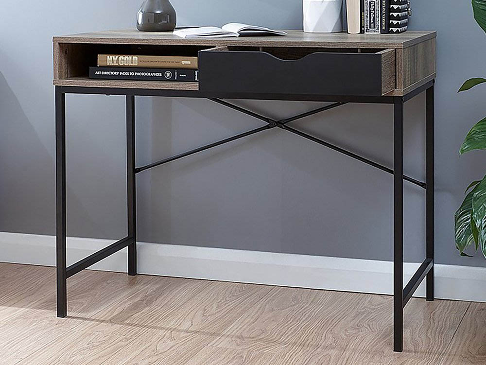 GFW GFW Telford Dark Oak and Black 1 Drawer Computer Desk (Flat Packed)
