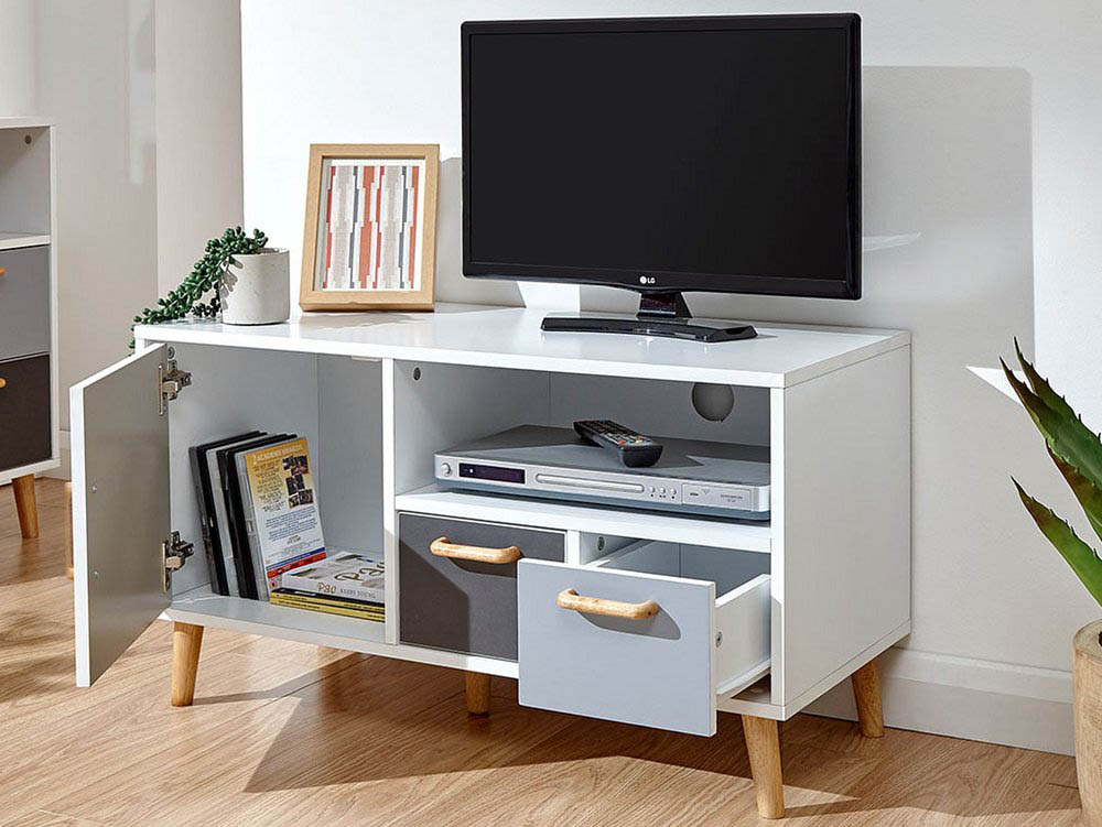 GFW GFW Delta White and Grey 1 Door 2 Drawer Small TV Cabinet (Flat Packed)