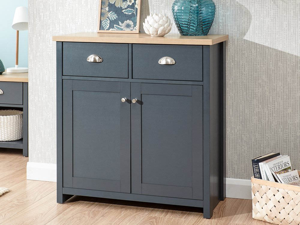 GFW GFW Lancaster Slate Blue and Oak 2 Door 2 Drawer Compact Sideboard (Flat Packed)