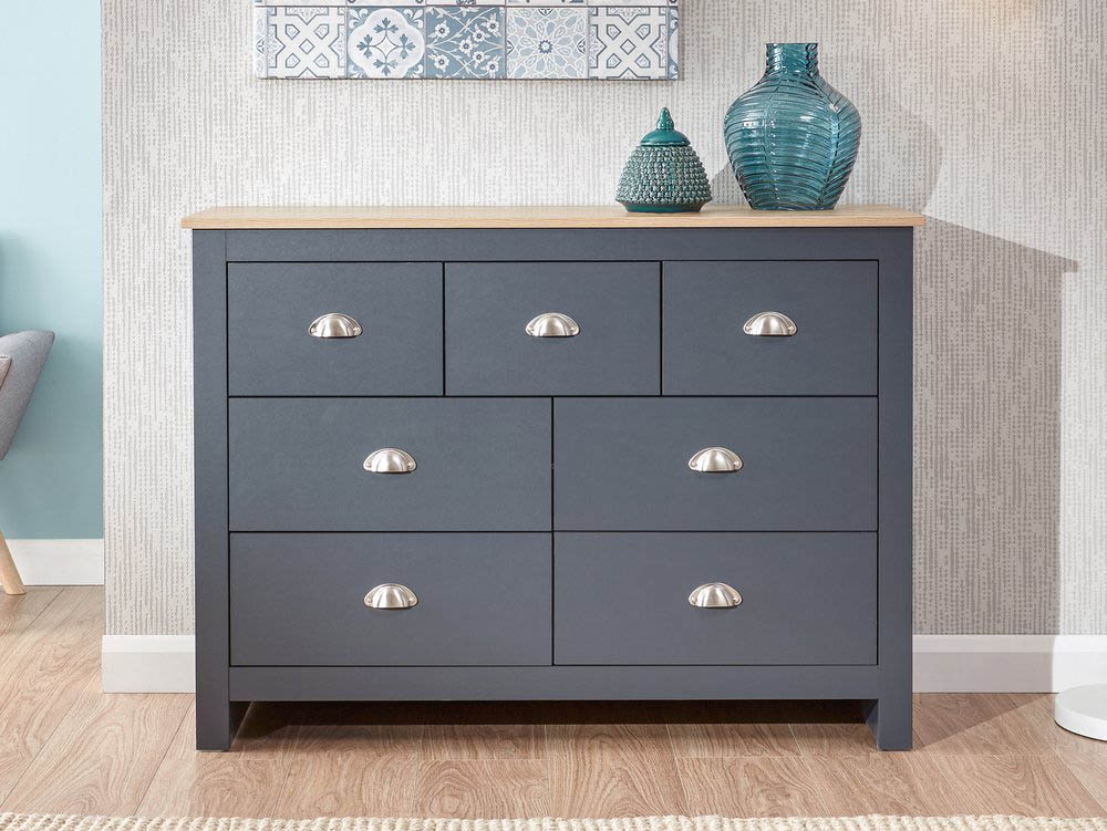 GFW GFW Lancaster Slate Blue and Oak 7 Drawer Merchant Chest of Drawers (Flat Packed)