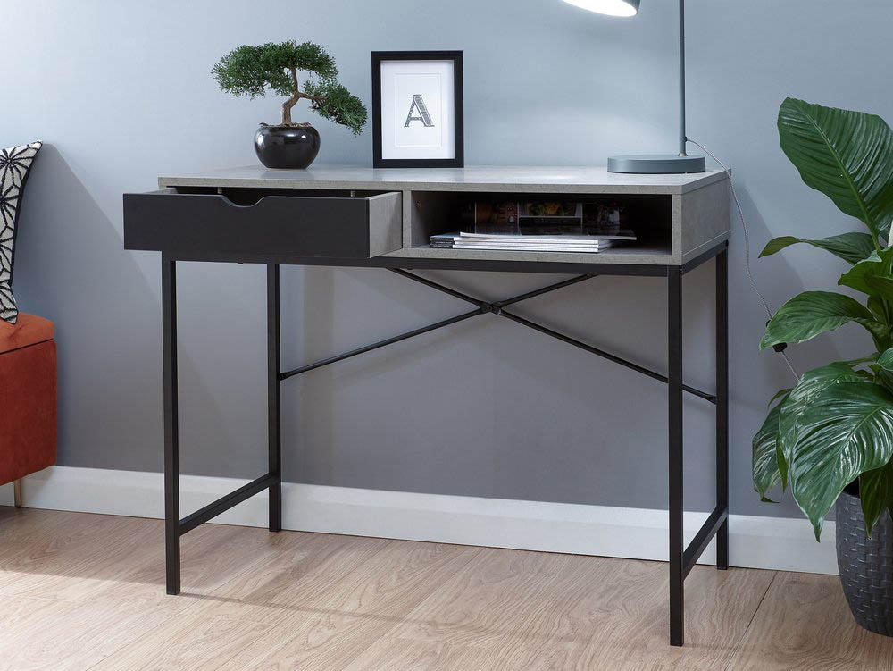 GFW GFW Telford Concrete Effect and Black 1 Drawer Computer Desk (Flat Packed)