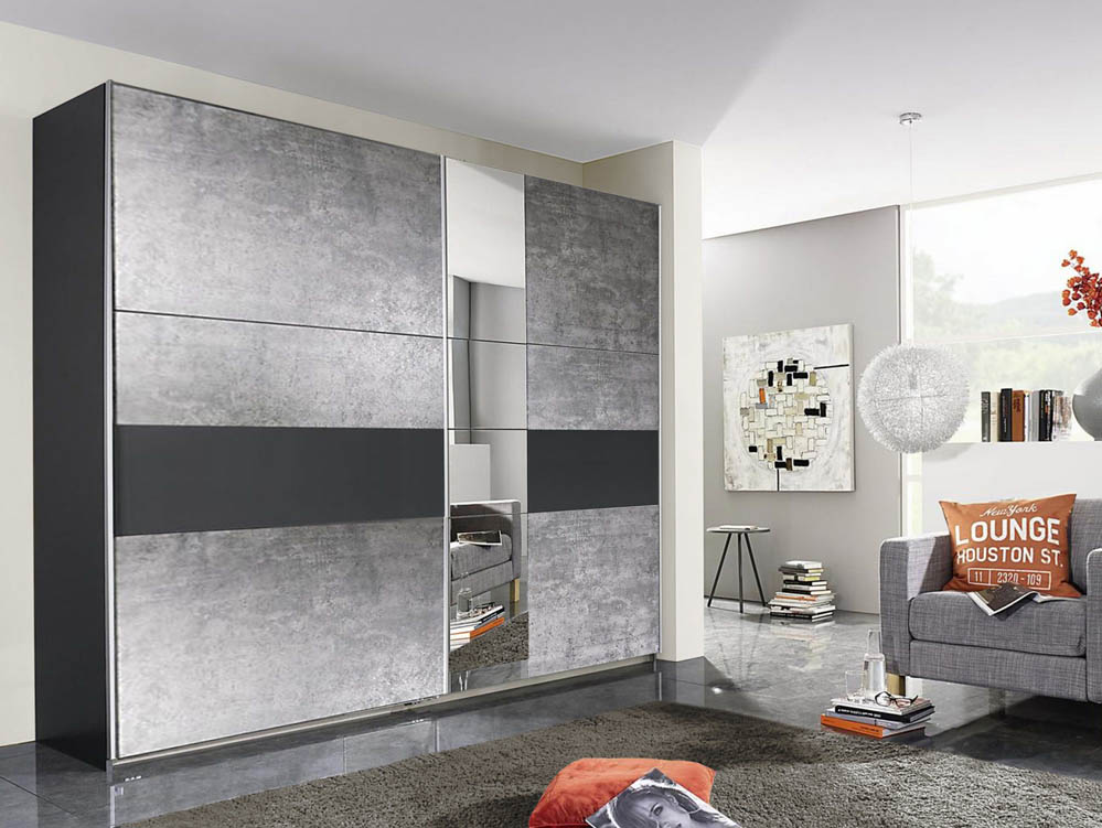Rauch Rauch Kayla 261cm Metallic Grey and Stone Grey Sliding Door Large Double Wardrobe (Flat Packed)