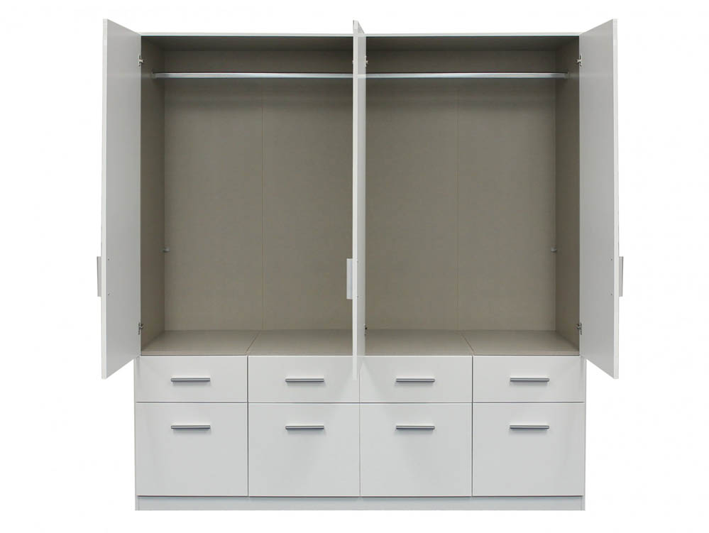 Rauch Rauch Kobe 181cm White High Gloss 4 Door 8 Drawer Large Wardrobe (Flat Packed)