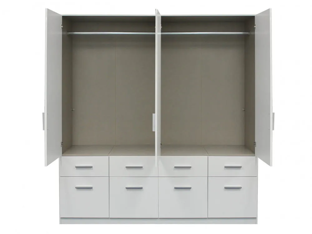 Rauch Rauch Kobe 181cm White High Gloss 4 Door 8 Drawer Large Wardrobe