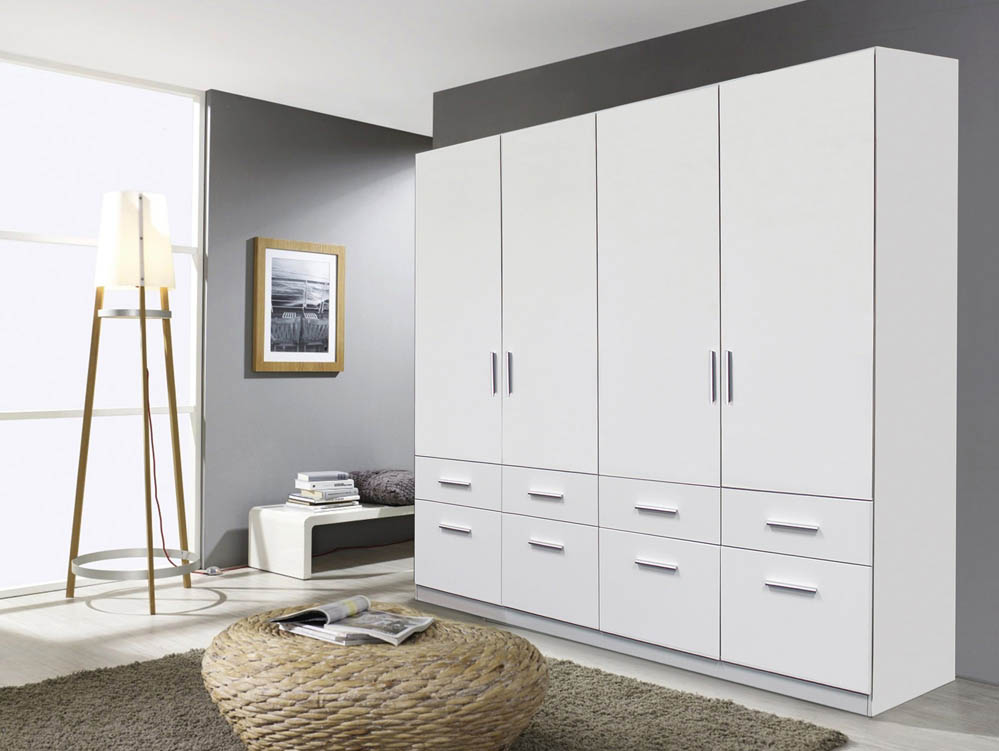 Rauch Kobe 181cm White High Gloss 4, Large Wardrobe With Drawers And Shelves