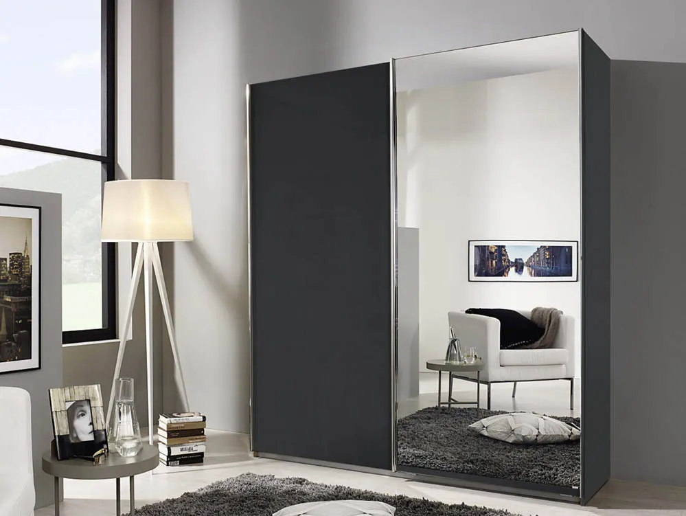 Rauch Rauch Esme 181cm Metallic Grey and Basalt Glass Sliding Door Large Double Wardrobe