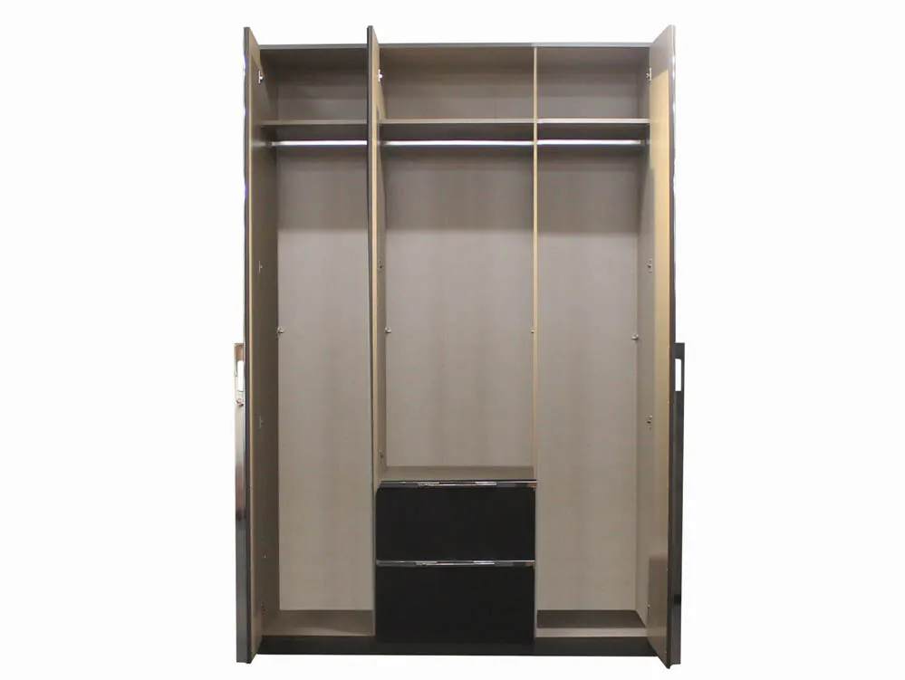 Rauch Rauch Esme 136cm Grey and Basalt Glass 3 Door 2 Drawer Mirrored Triple Wardrobe