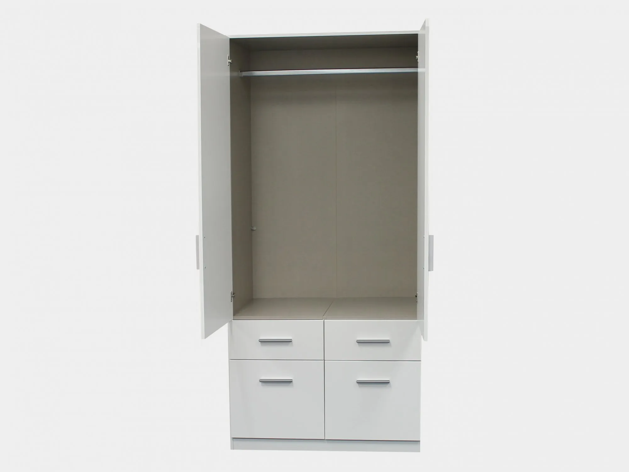 Rauch Rauch Kobe 91cm White High Gloss 2 Door 4 Drawer Double Wardrobe