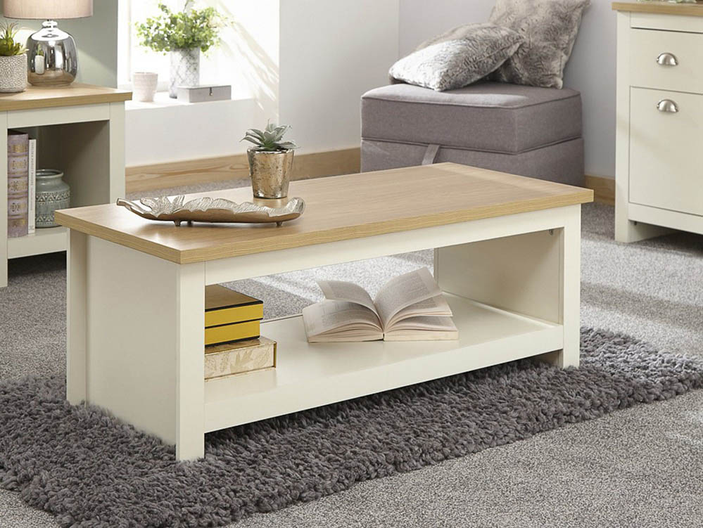 GFW GFW Lancaster Cream and Oak Coffee Table with Shelf (Flat Packed)