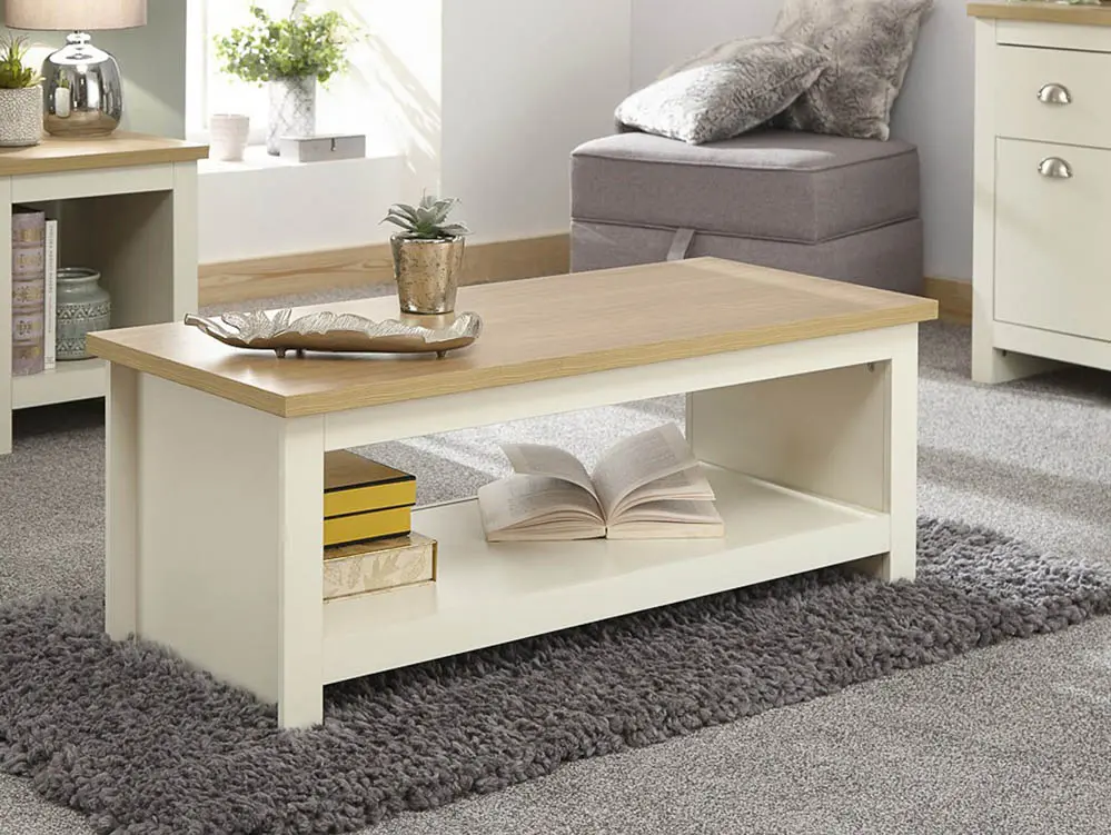 GFW GFW Lancaster Cream and Oak Coffee Table with Shelf