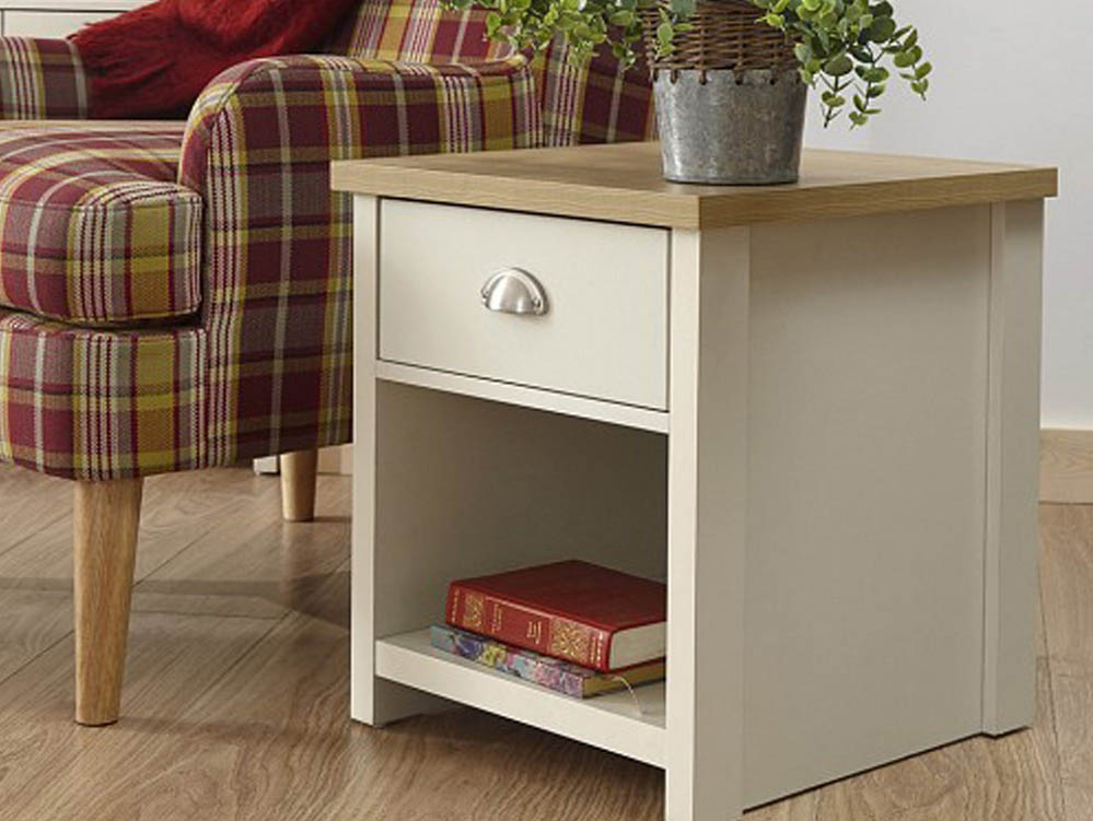 GFW GFW Lancaster Cream and Oak 1 Drawer Lamp Table (Flat Packed)
