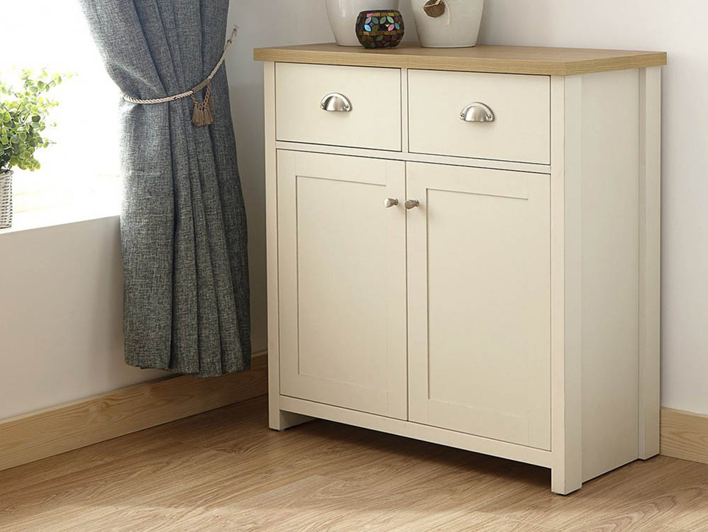 GFW GFW Lancaster Cream and Oak 2 Door 2 Drawer Compact Sideboard (Flat Packed)