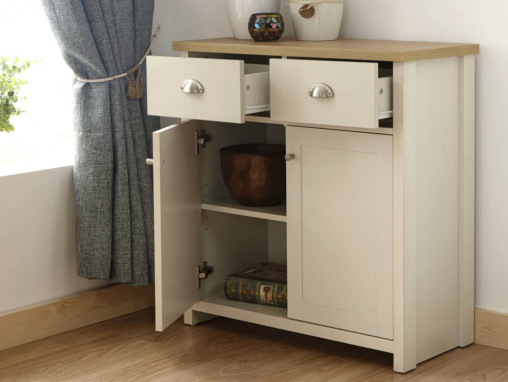 GFW GFW Lancaster Cream and Oak 2 Door 2 Drawer Compact Sideboard (Flat Packed)