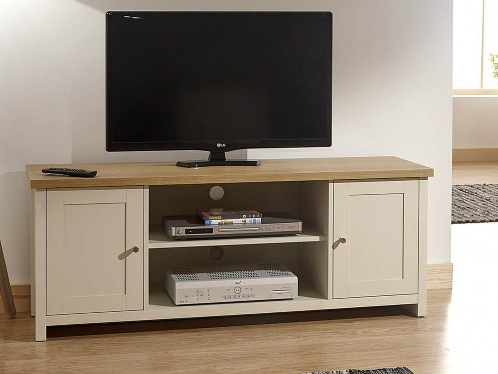 GFW GFW Lancaster Cream and Oak 2 Door Large TV Cabinet (Flat Packed)