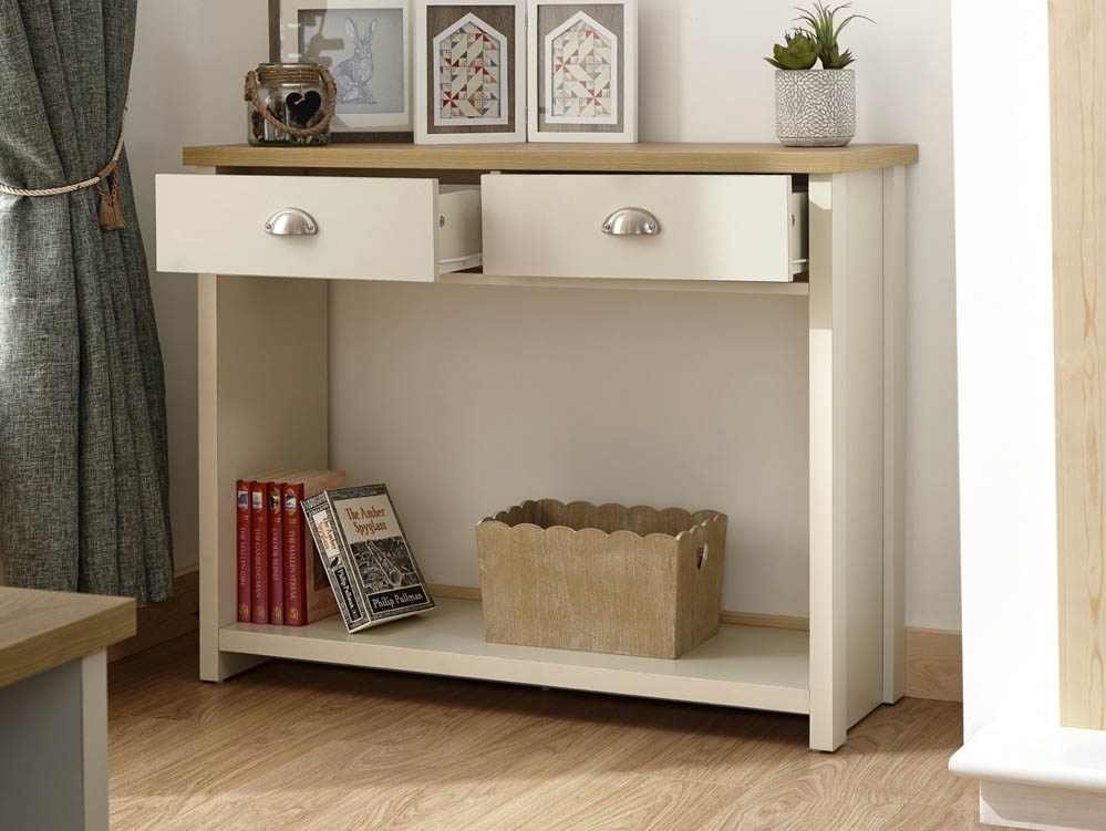GFW GFW Lancaster Cream and Oak 2 Drawer Console Table (Flat Packed)