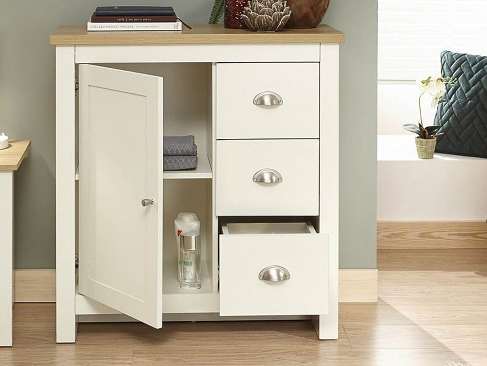 GFW GFW Lancaster Cream and Oak 1 Door 3 Drawer Multi Storage Unit (Flat Packed)