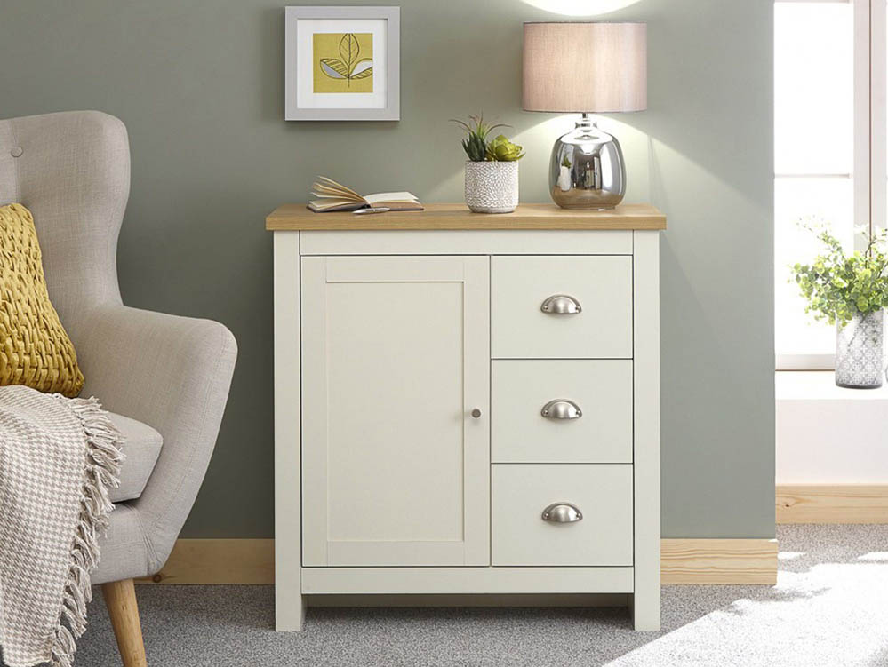 GFW GFW Lancaster Cream and Oak 1 Door 3 Drawer Multi Storage Unit (Flat Packed)
