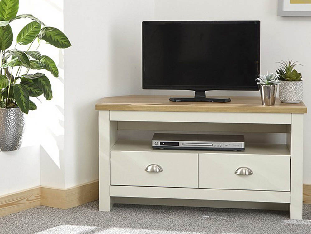 GFW GFW Lancaster Cream and Oak 2 Drawer Corner TV Cabinet (Flat Packed)