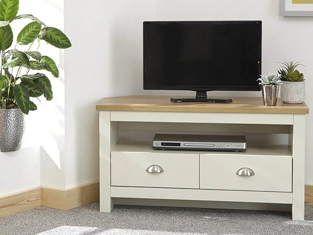 GFW GFW Lancaster Cream and Oak 2 Drawer Corner TV Cabinet