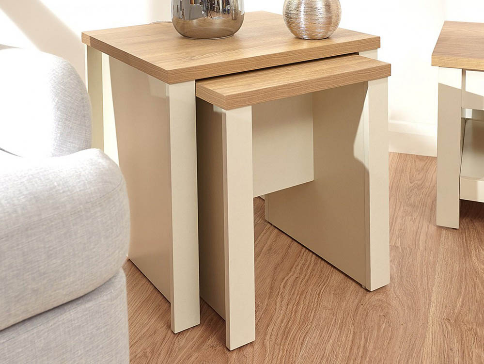 GFW GFW Lancaster Cream and Oak Nest of Tables (Flat Packed)
