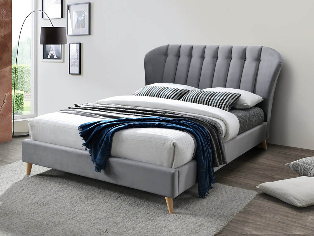 Birlea Birlea Elm 4ft Small Double Grey Velvet Upholstered Fabric Bed Frame