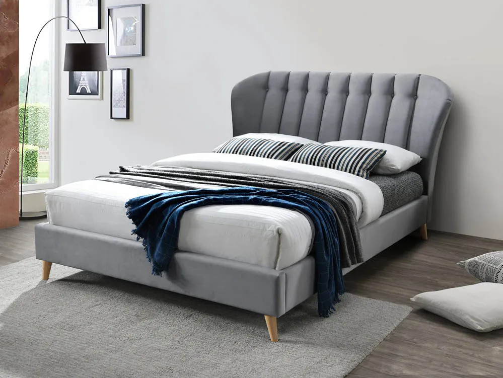 Birlea Furniture & Beds Birlea Elm 4ft Small Double Grey Velvet Fabric Bed Frame