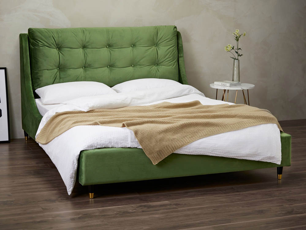 LPD LPD Sloane 4ft6 Double Green Upholstered Fabric Bed Frame