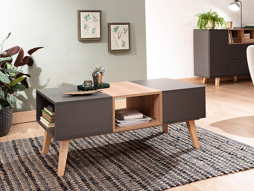 Gfw Modena Grey And Oak Effect Simple, Coffee Table And Sideboard