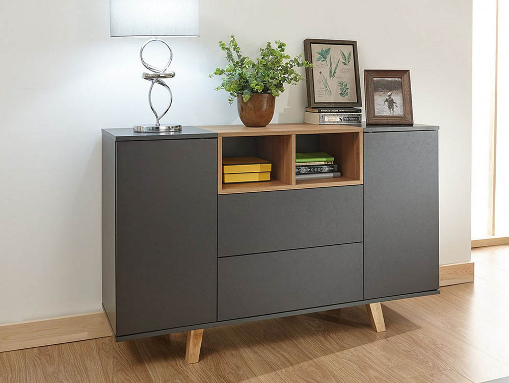 GFW GFW Modena Grey and Oak Effect 2 Door 2 Drawer Sideboard (Flat Packed)