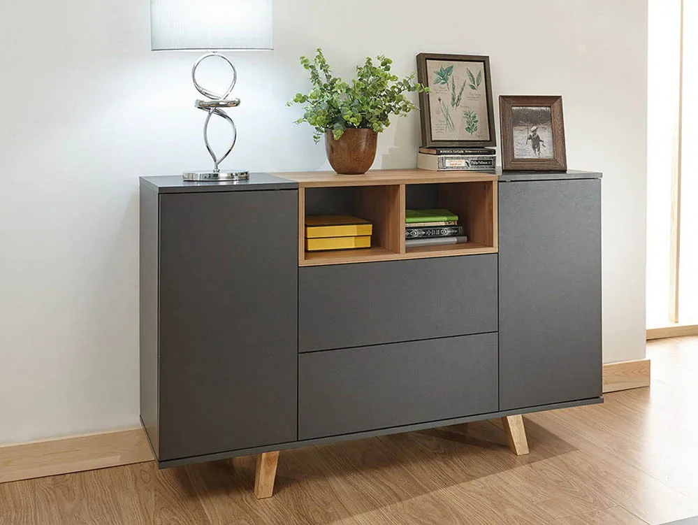 GFW GFW Modena Grey and Oak Effect 2 Door 2 Drawer Sideboard