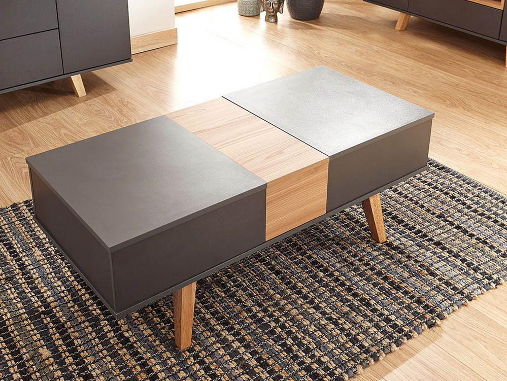 GFW GFW Modena Grey and Oak Effect Double Lifting Coffee Table (Flat Packed)