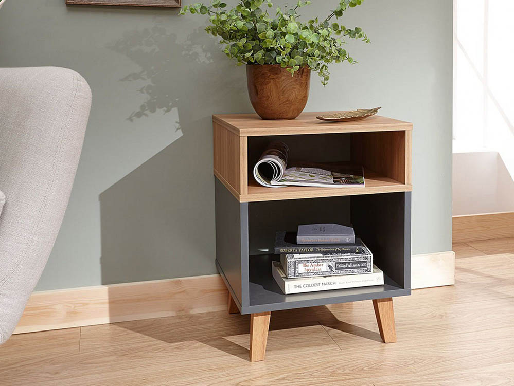 GFW GFW Modena Grey and Oak Effect Lamp Table (Flat Packed)