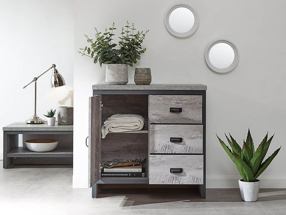 GFW GFW Boston Grey Wood Effect 1 Door 3 Drawer Multi Storage Unit (Flat Packed)