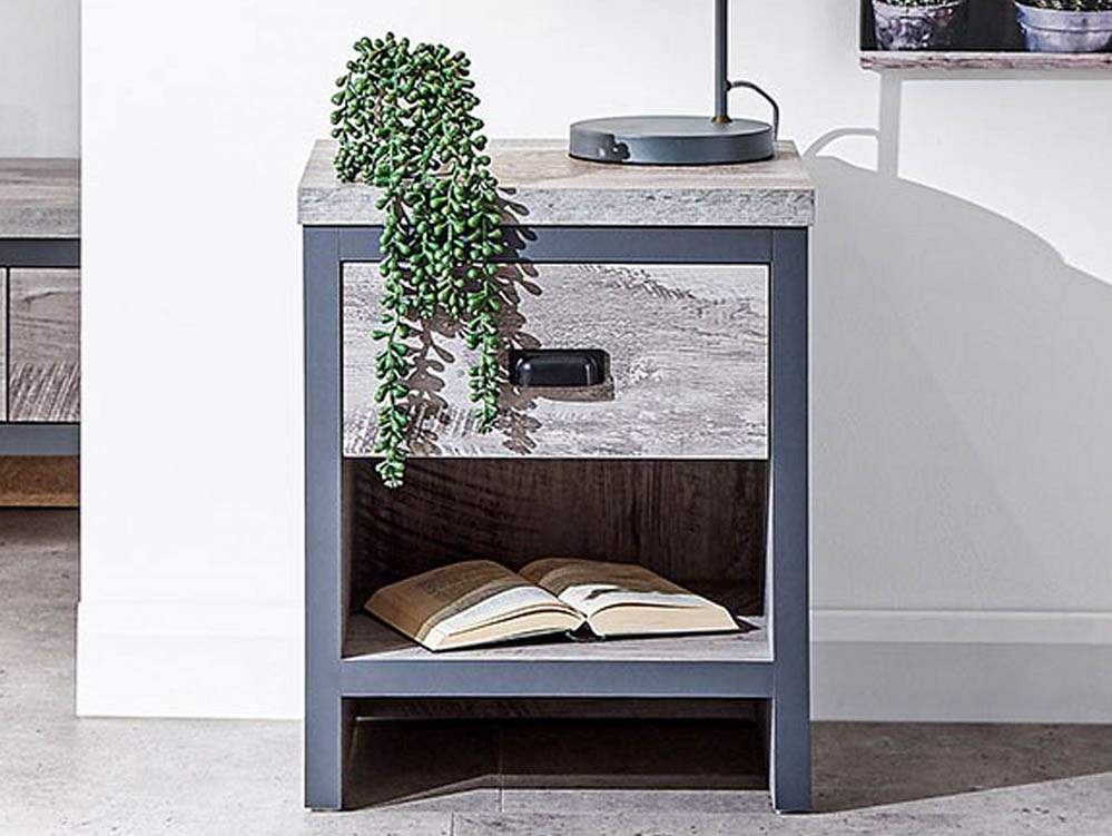 GFW GFW Boston Grey Wood Effect 1 Drawer Lamp Table (Flat Packed)