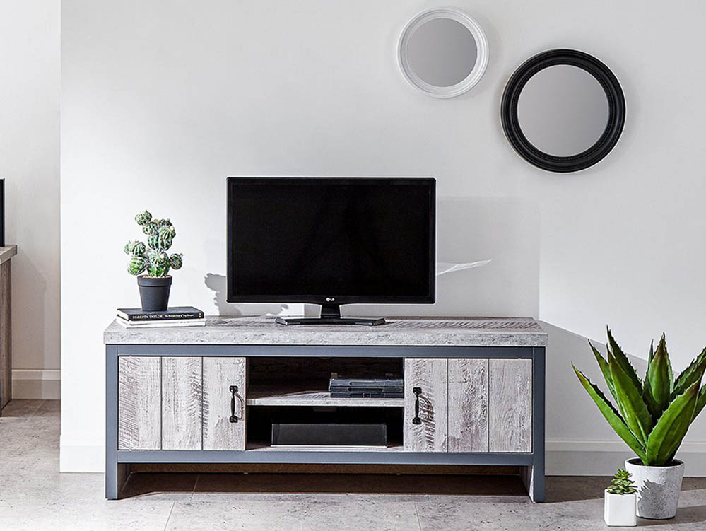 GFW GFW Boston Grey Wood Effect 2 Door TV Cabinet (Flat Packed)