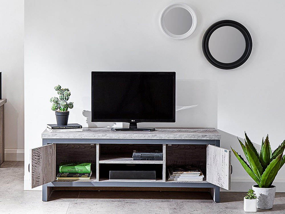 GFW GFW Boston Grey Wood Effect 2 Door TV Cabinet (Flat Packed)