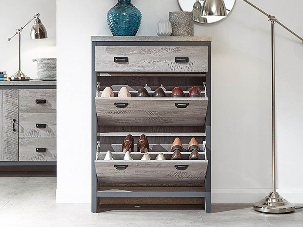 GFW GFW Boston Grey Wood Effect 2 Tier 1 Drawer Shoe Cabinet (Flat Packed)