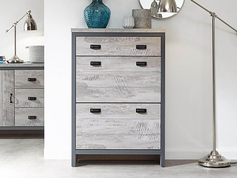 GFW GFW Boston Grey Wood Effect 2 Tier 1 Drawer Shoe Cabinet (Flat Packed)