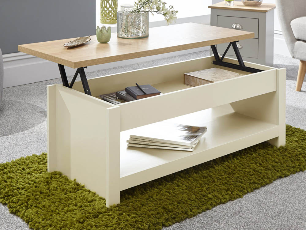 GFW GFW Lancaster Cream and Oak Lift Up Coffee Table (Flat Packed)