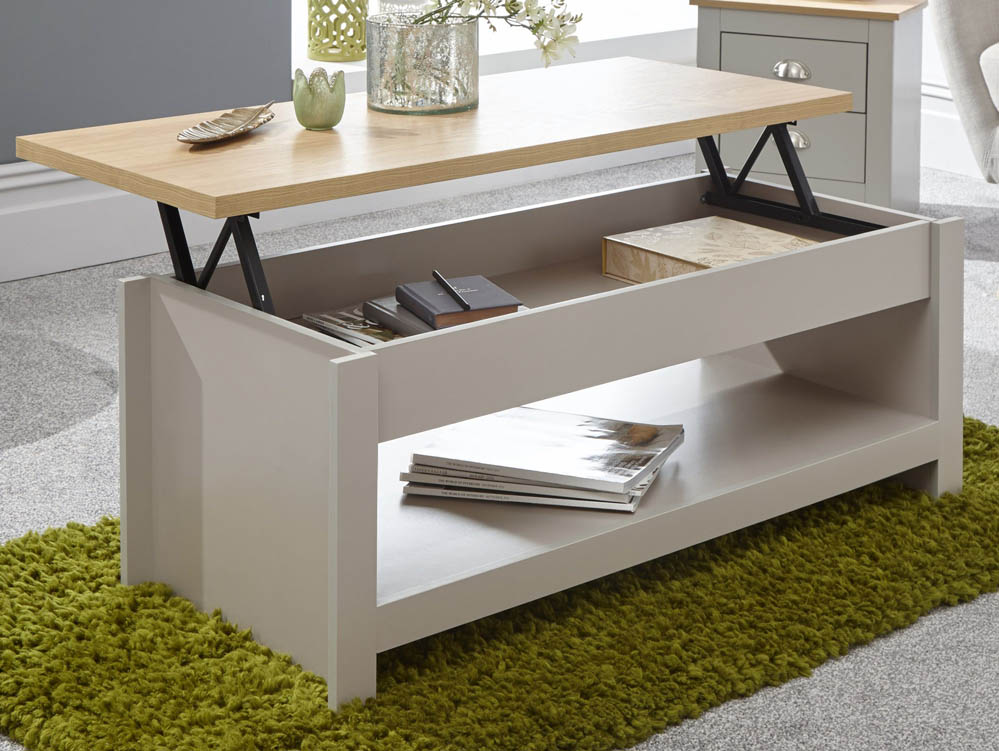 GFW GFW Lancaster Grey and Oak Lift Up Coffee Table (Flat Packed)