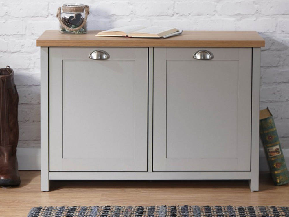 GFW GFW Lancaster Grey and Oak 2 Door Shoe Cabinet (Flat Packed)