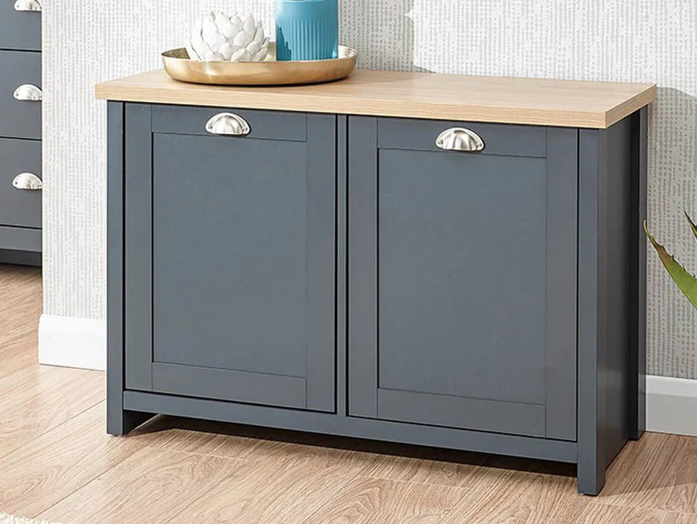 GFW GFW Lancaster Slate Blue and Oak 2 Door Shoe Cabinet