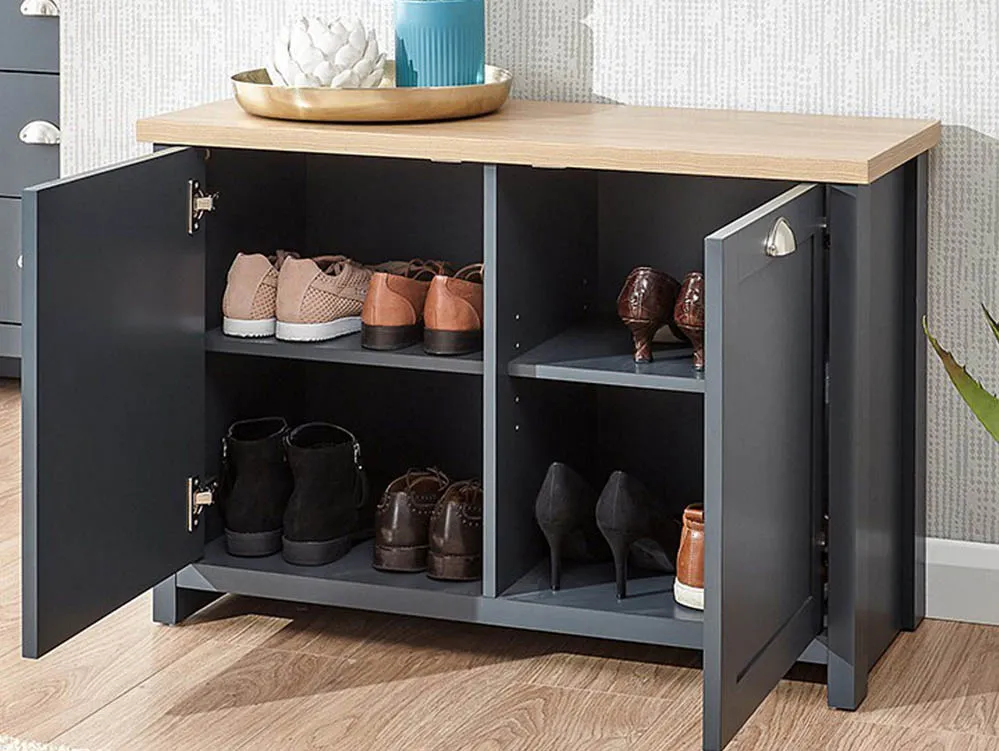 GFW Lancaster Slate Blue and Oak 2 Door Shoe Cabinet