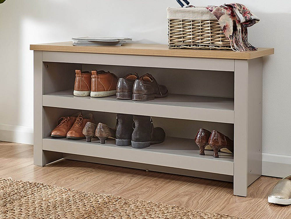 GFW GFW Lancaster Grey and Oak Simple Shoe Bench (Flat Packed)