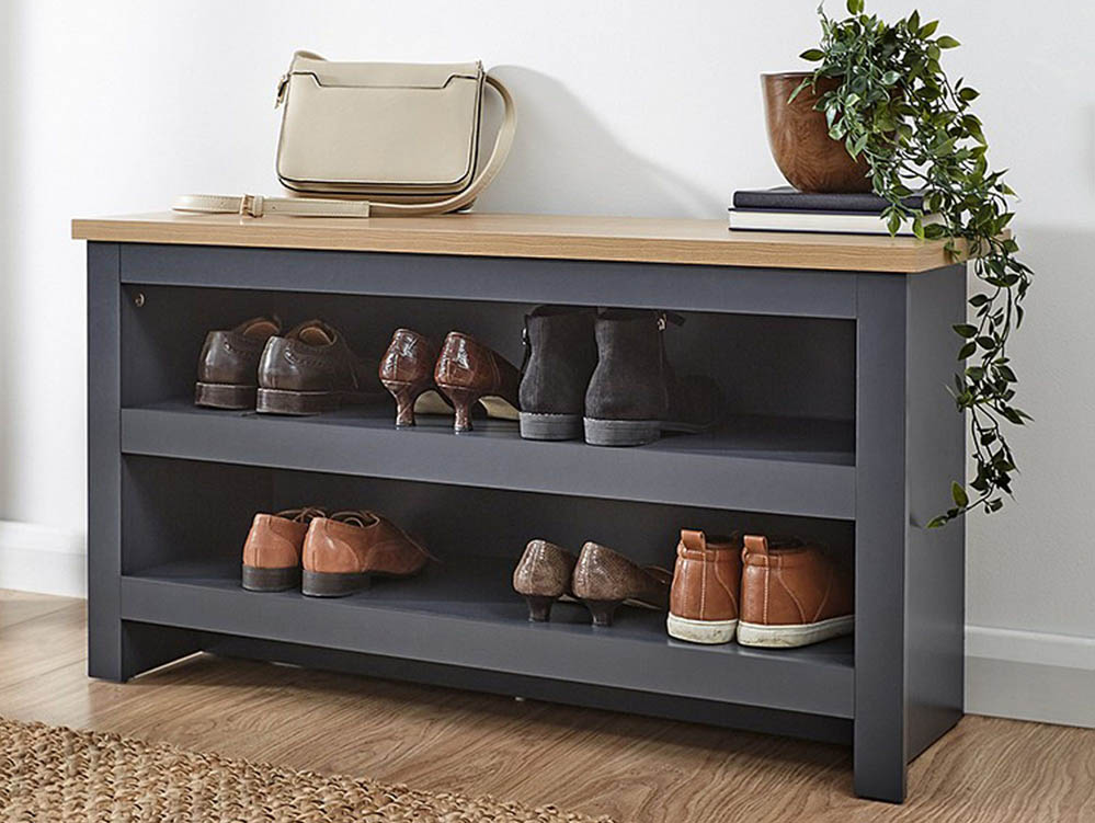 GFW GFW Lancaster Slate Blue and Oak Simple Shoe Bench (Flat Packed)