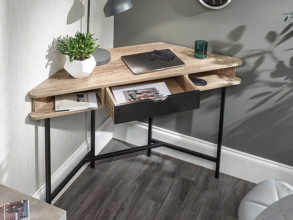 GFW GFW Telford Dark Oak and Black 1 Drawer Corner Desk (Flat Packed)