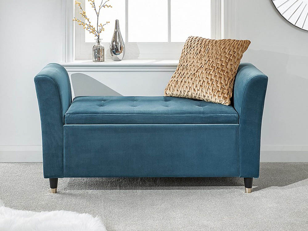 GFW GFW Genoa Teal Upholstered Fabric Ottoman Window Seat (Flat Packed)